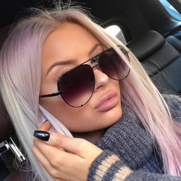 Black Clear Ombre Gradient Aviator Pilot Sunglasses Oversized Retro Shades - Picture 1 of 5